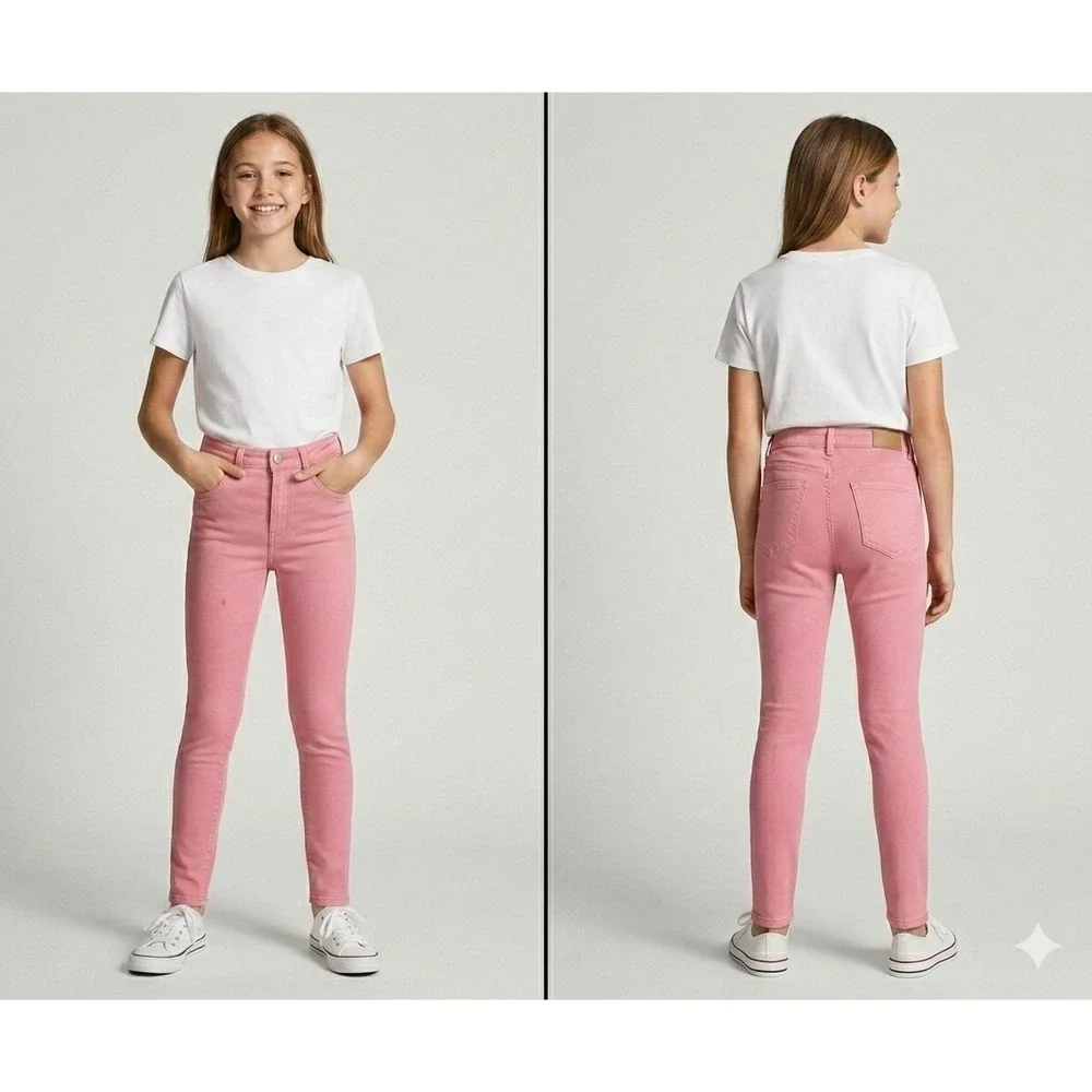 ZARA Kids Girls Pink Skinny Jeans 13-14 CM 164 High Waist Adjustable Denim